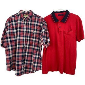 Lot Of 2 Mens XL Shirts Rustic Ridge Plaid Button-Down & Nautica Red Polo 8852